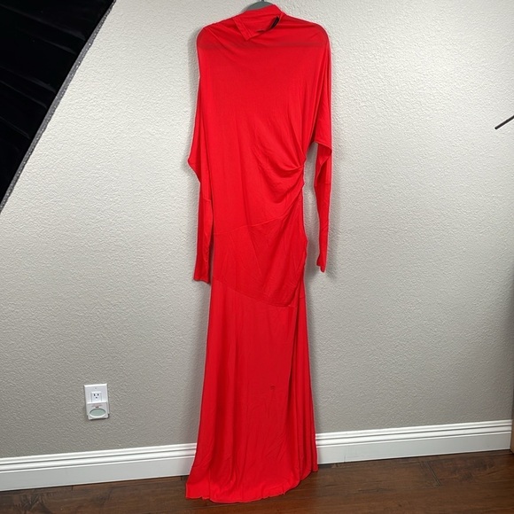 Proenza Schouler Paula Draped Jersey Turtleneck Maxi Dress Red Sheer Sz 12 - Picture 10 of 17